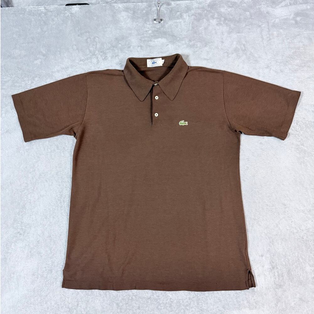 Lacoste Vintage Men’s XL Brown Polo Shirt Green Crocodile Logo